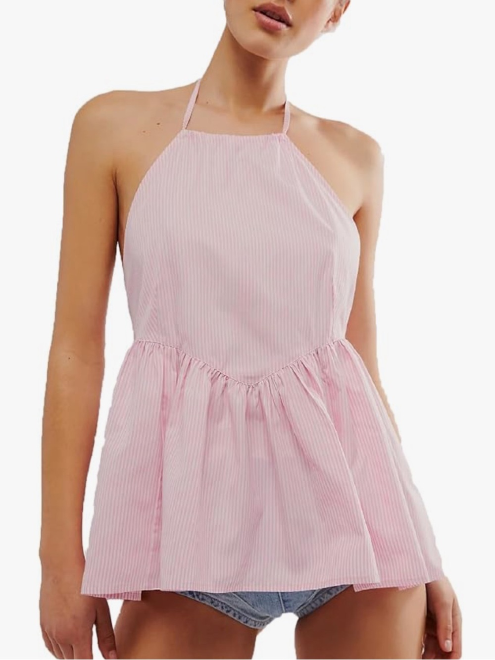 Free People Brenda Knight Pink Striped Halter Tank